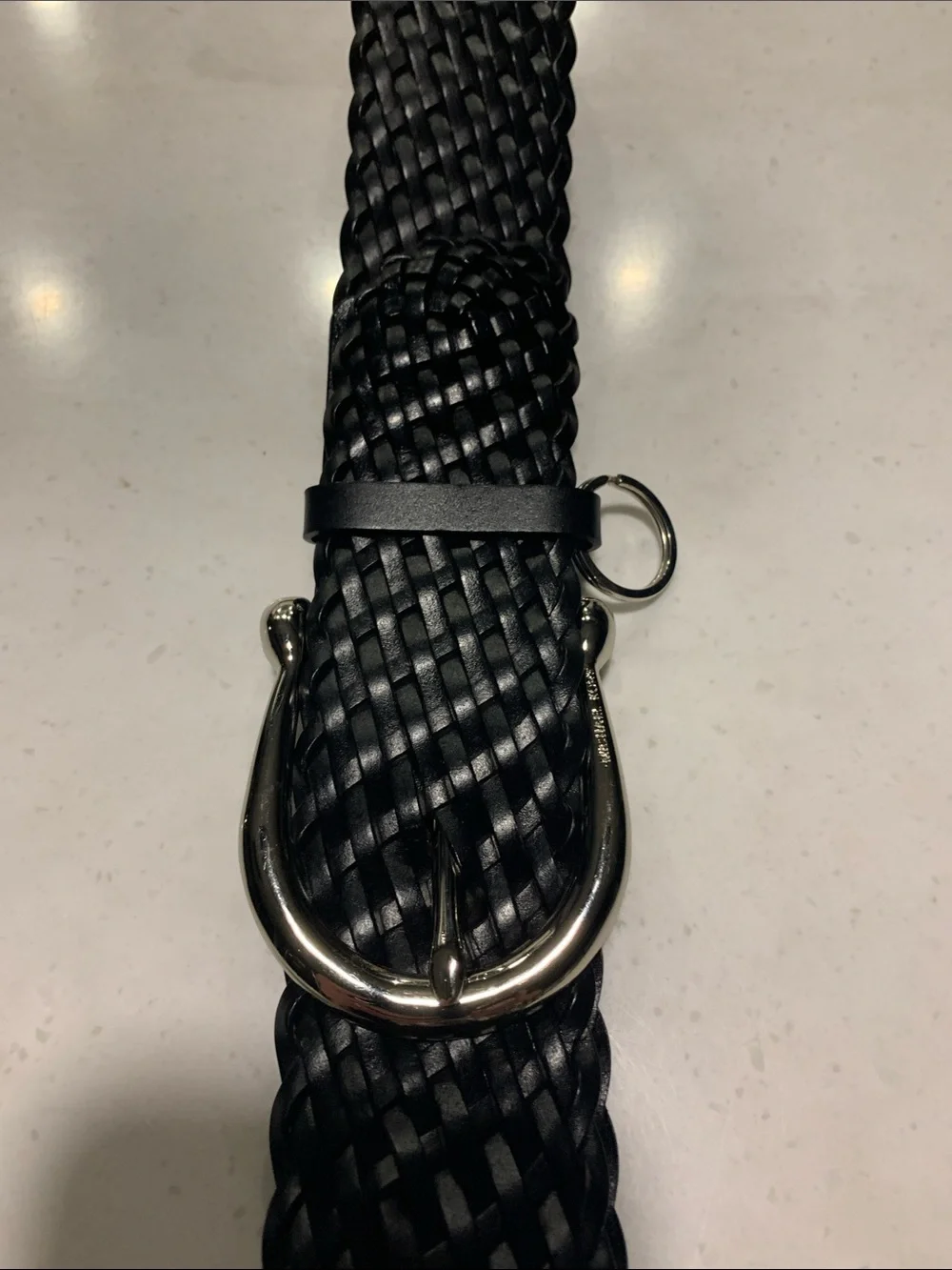 Michael Kors Black Braided Leather Belt Silver Buckle with Keychain Size XL NWOT